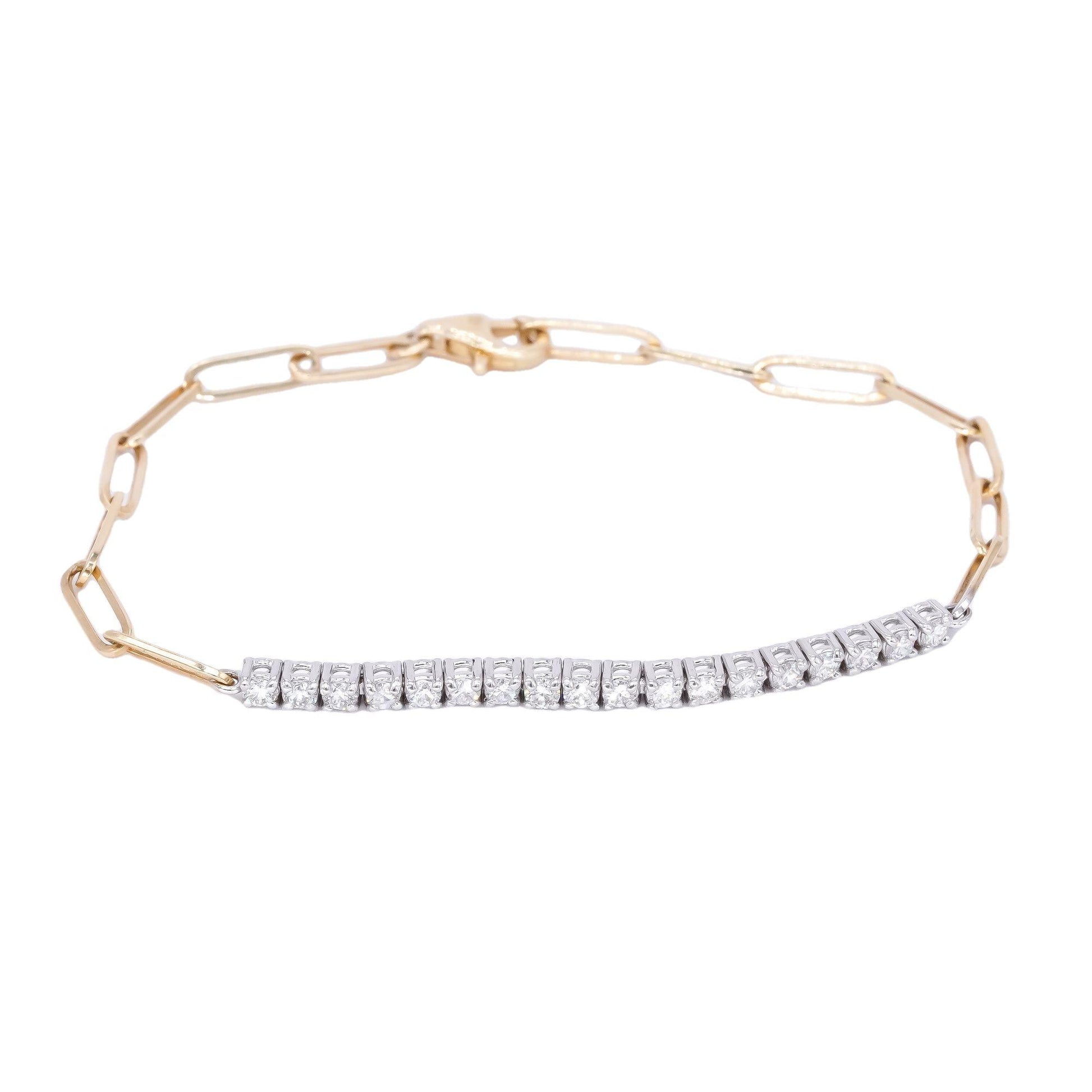 14k White & Yellow Gold 0.50CT Diamond Paperclip Link Bracelet