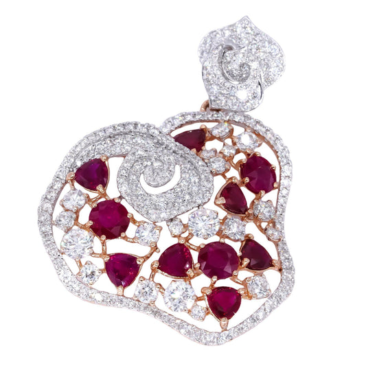 18k White Gold Jewelry 12.50CT Diamond & Ruby Jumbo Pendant - 14.55 grams