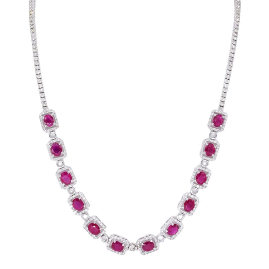 14k White Gold 7.66CT VS Diamond & Ruby Halo Eternity Necklace