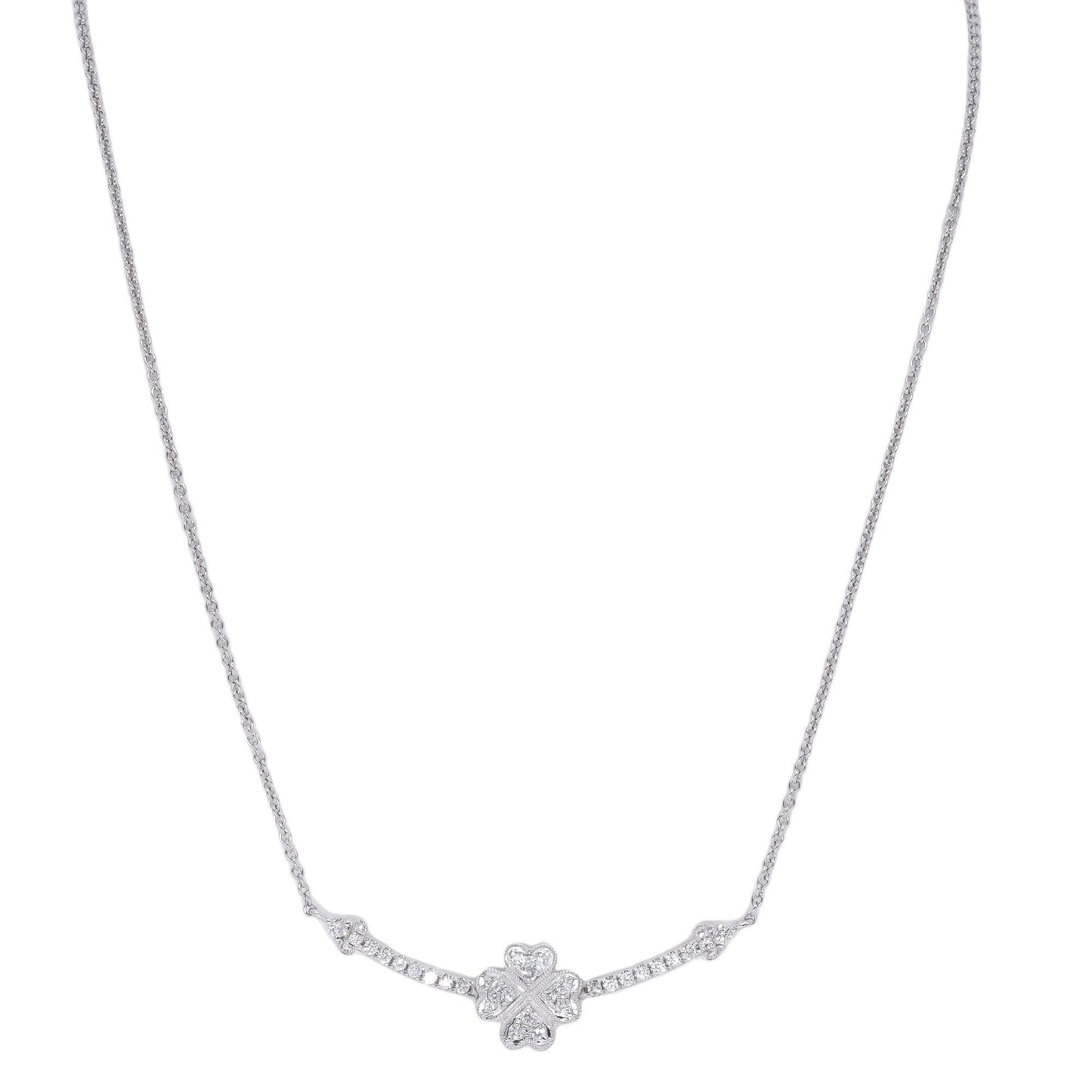 18k White Gold Jewelry 0.34CT Diamond Clover Flower Pendant Necklace