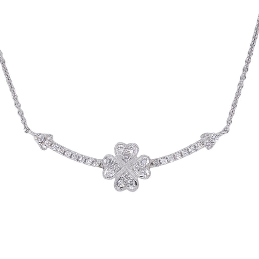 18k White Gold Jewelry 0.34CT Diamond Clover Flower Pendant Necklace