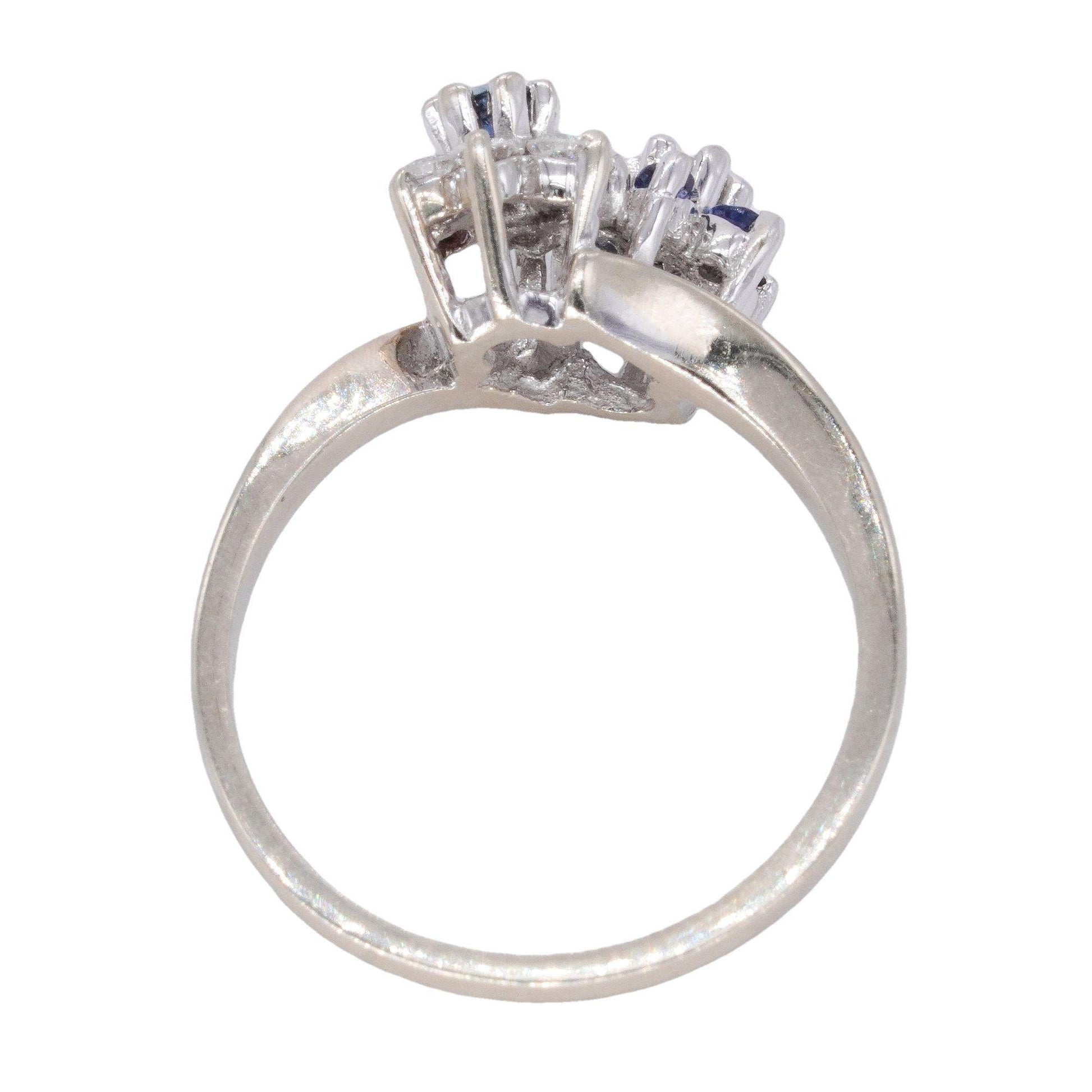 14k White Gold 0.30CT Diamond and Sapphire Double Flower Ring Size 7.5