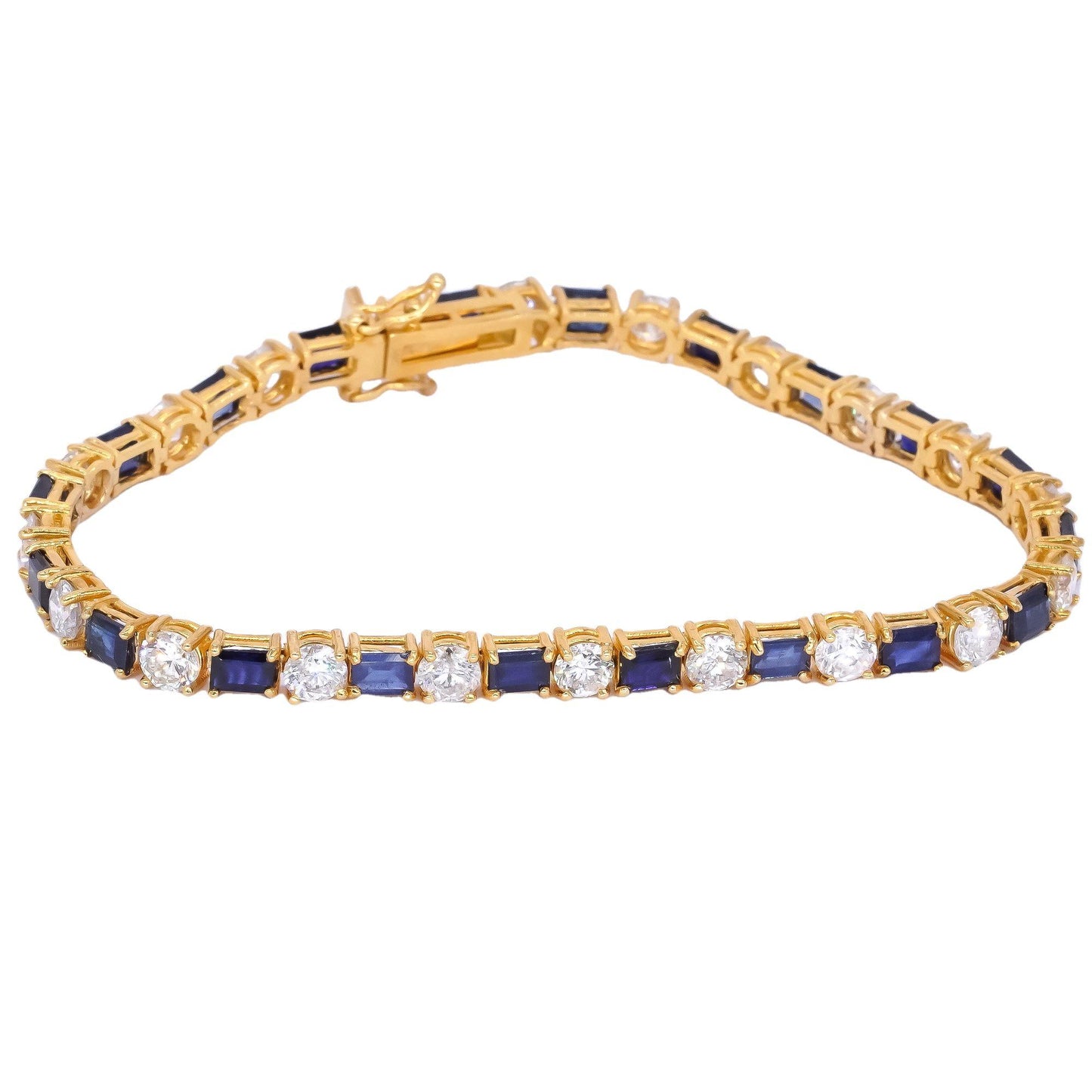 14k Yellow Gold 11.76CT Diamond & Blue Sapphire Fancy Tennis Bracelet