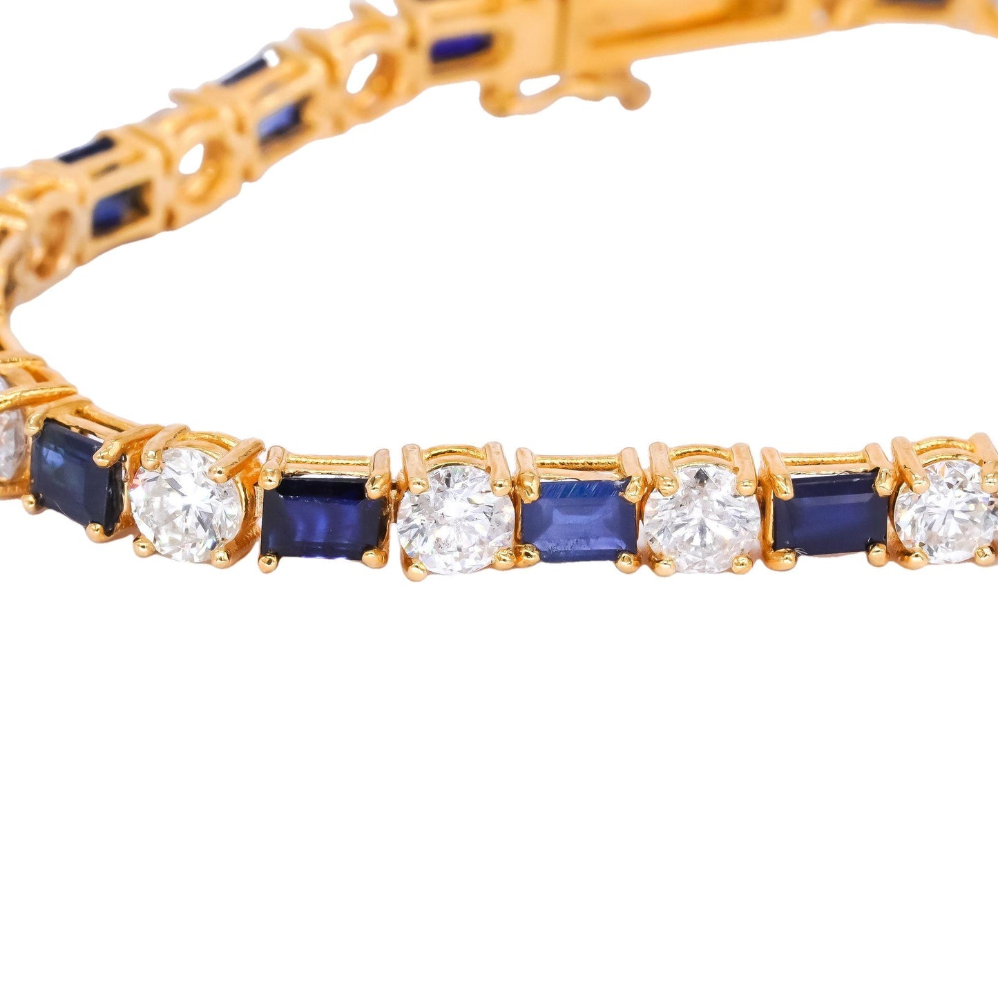 14k Yellow Gold 11.76CT Diamond & Blue Sapphire Fancy Tennis Bracelet