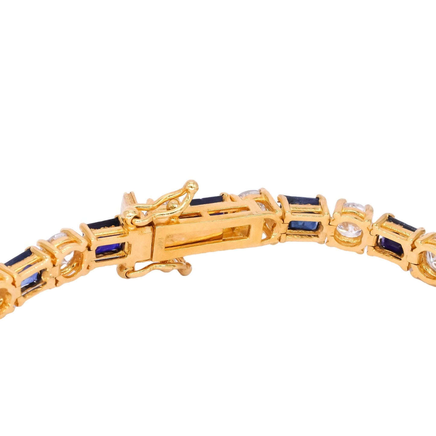 14k Yellow Gold 11.76CT Diamond & Blue Sapphire Fancy Tennis Bracelet