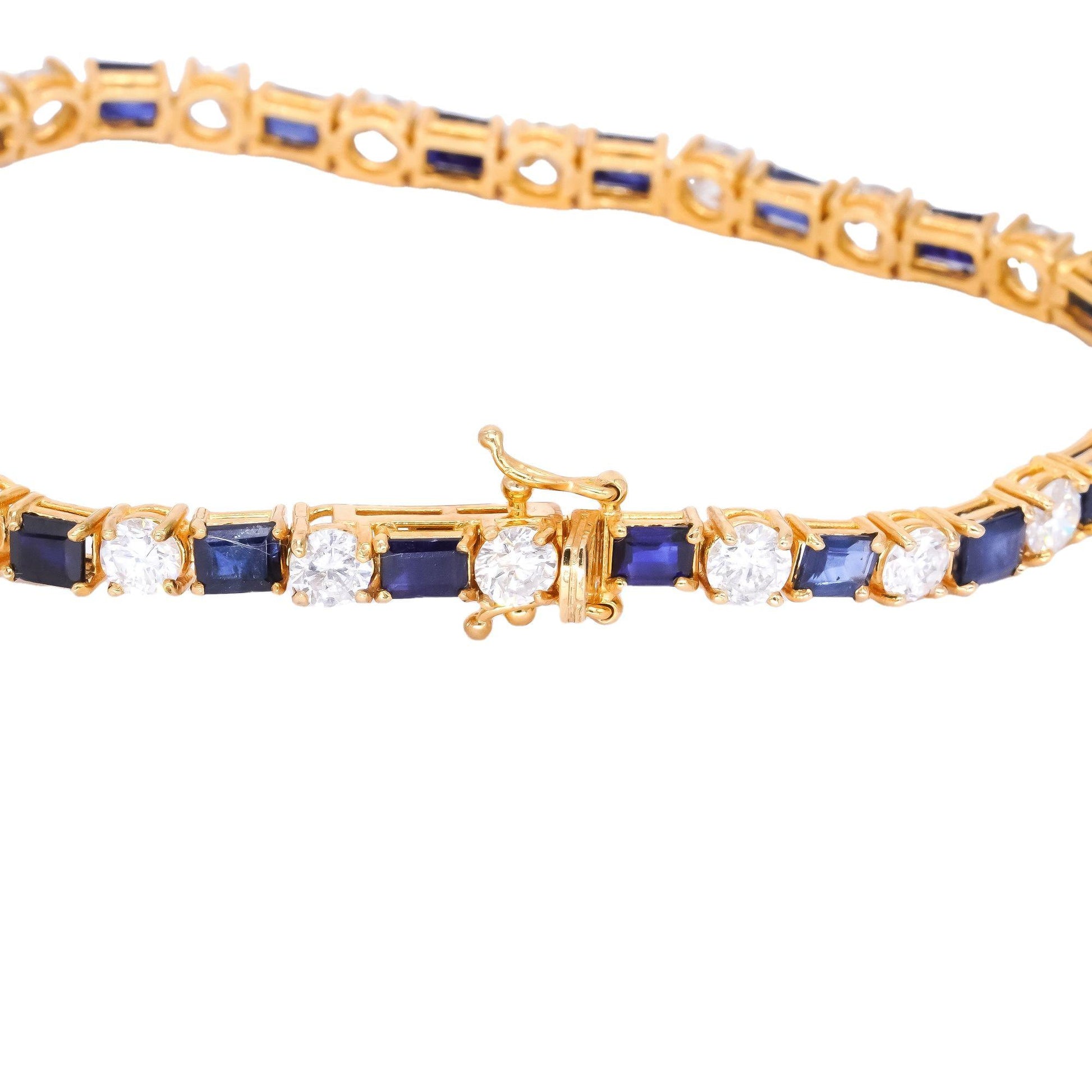 14k Yellow Gold 11.76CT Diamond & Blue Sapphire Fancy Tennis Bracelet