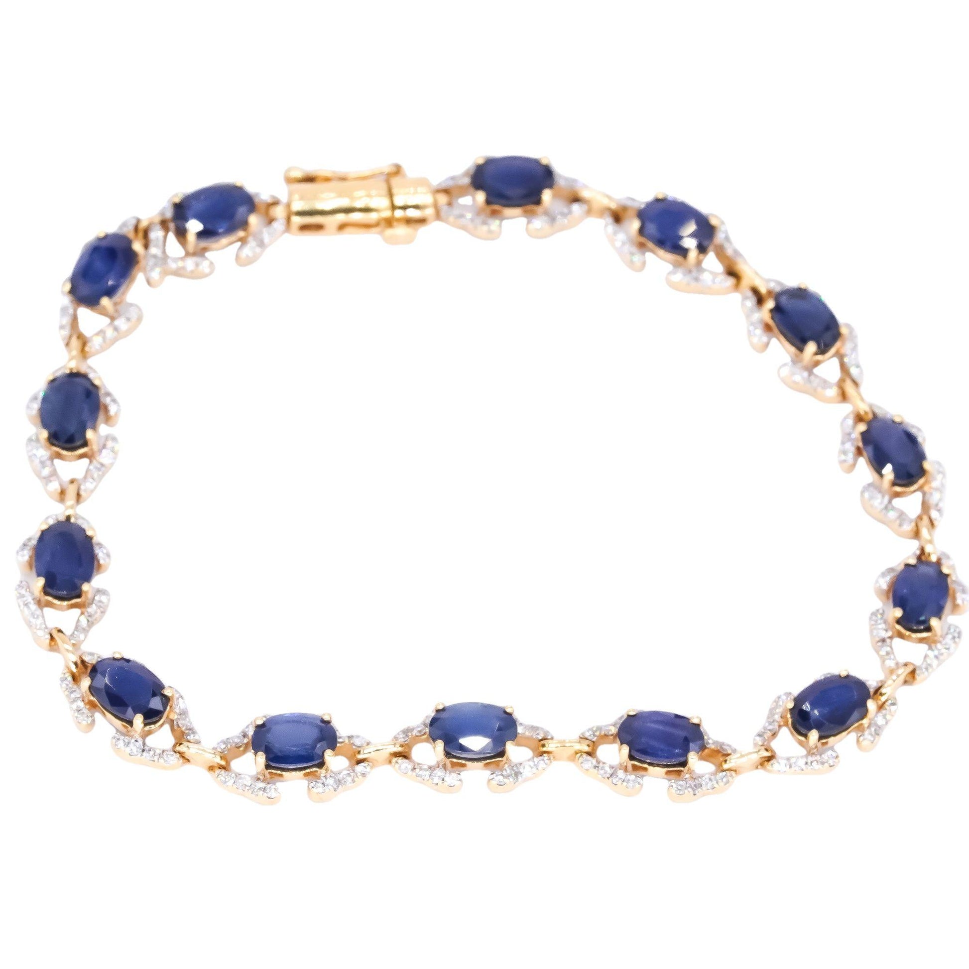 18k Yellow Gold 9.20CT Diamond & Blue Sapphire Fancy Formal Bracelet