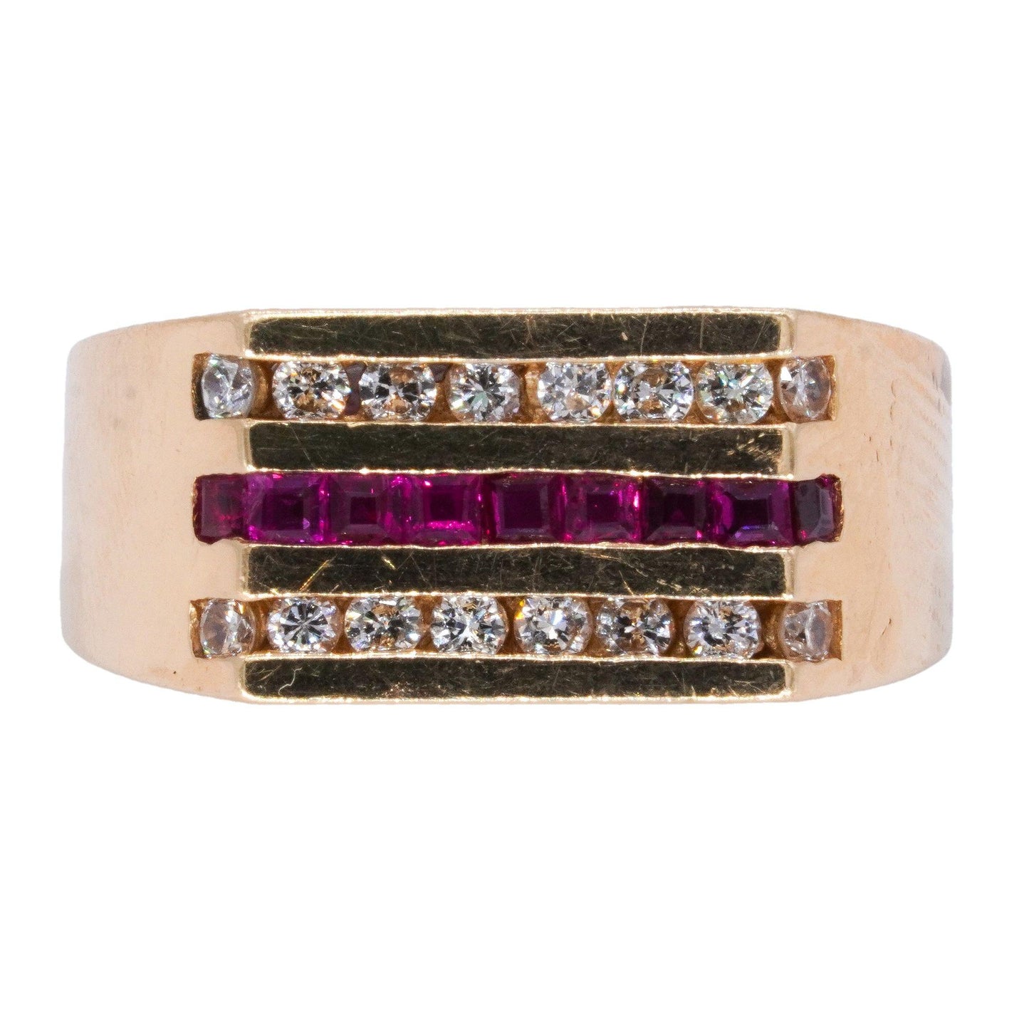 14k Yellow Gold 0.72CT Diamond and Ruby Mens Ring Size 10