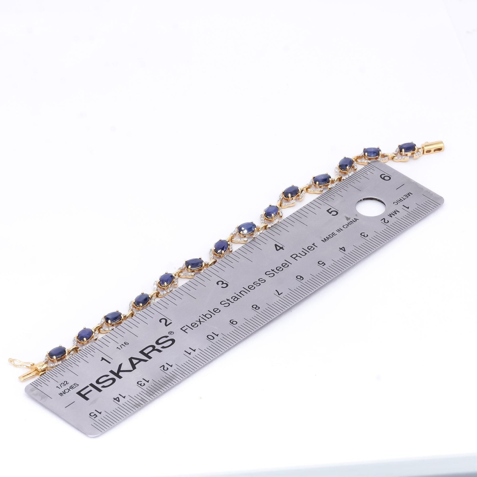 18k Yellow Gold 9.20CT Diamond & Blue Sapphire Fancy Formal Bracelet