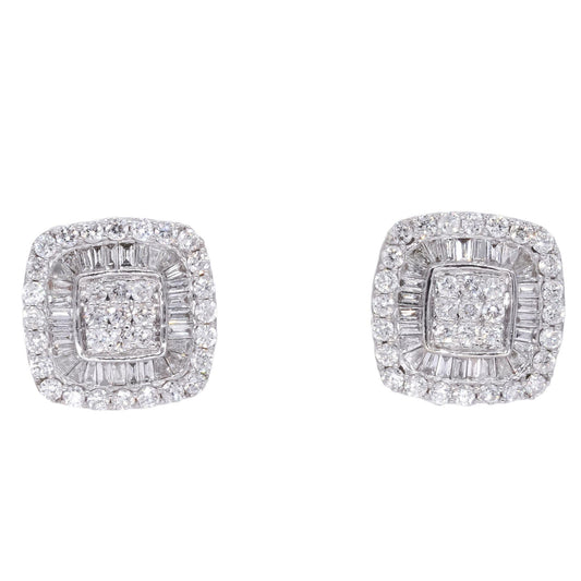 14k White Gold 1.06ct Diamond Cluster Stud Earrings