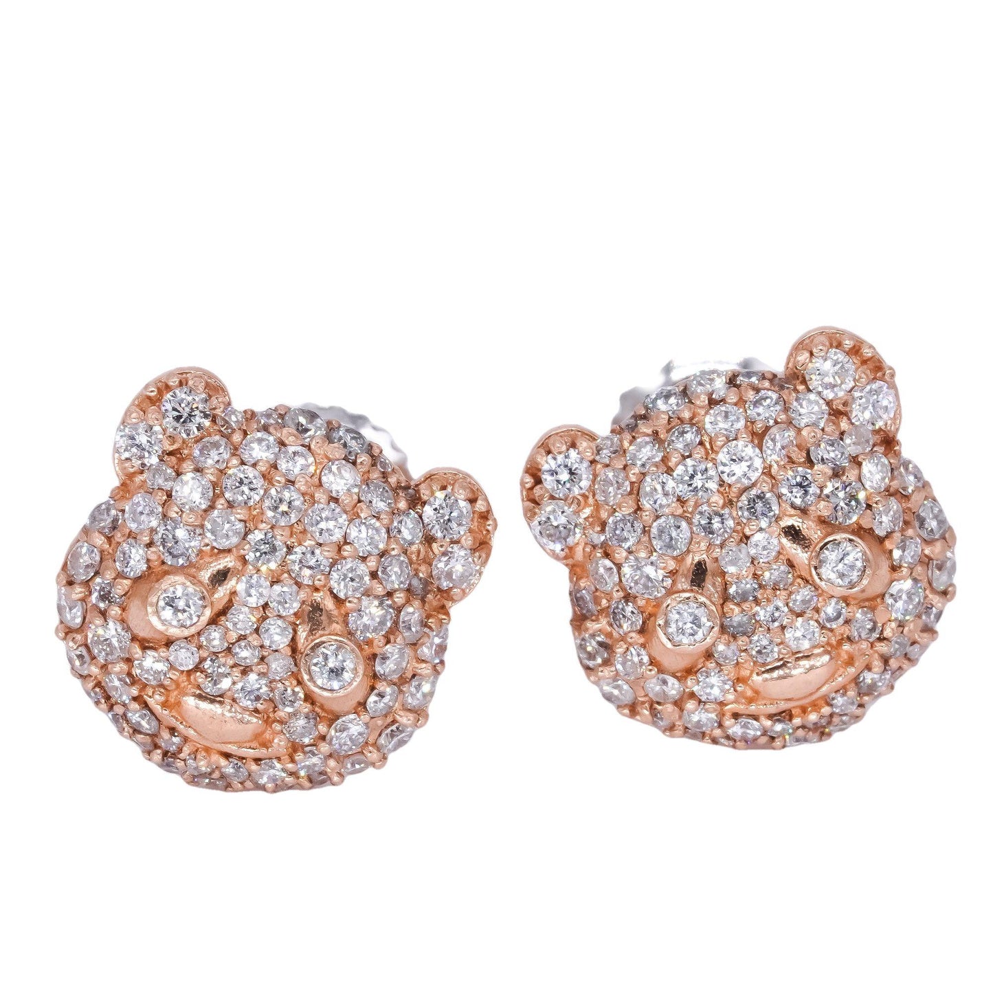 14K Rose Gold 1.33ct Diamond Teddy Bear Stud Earrings