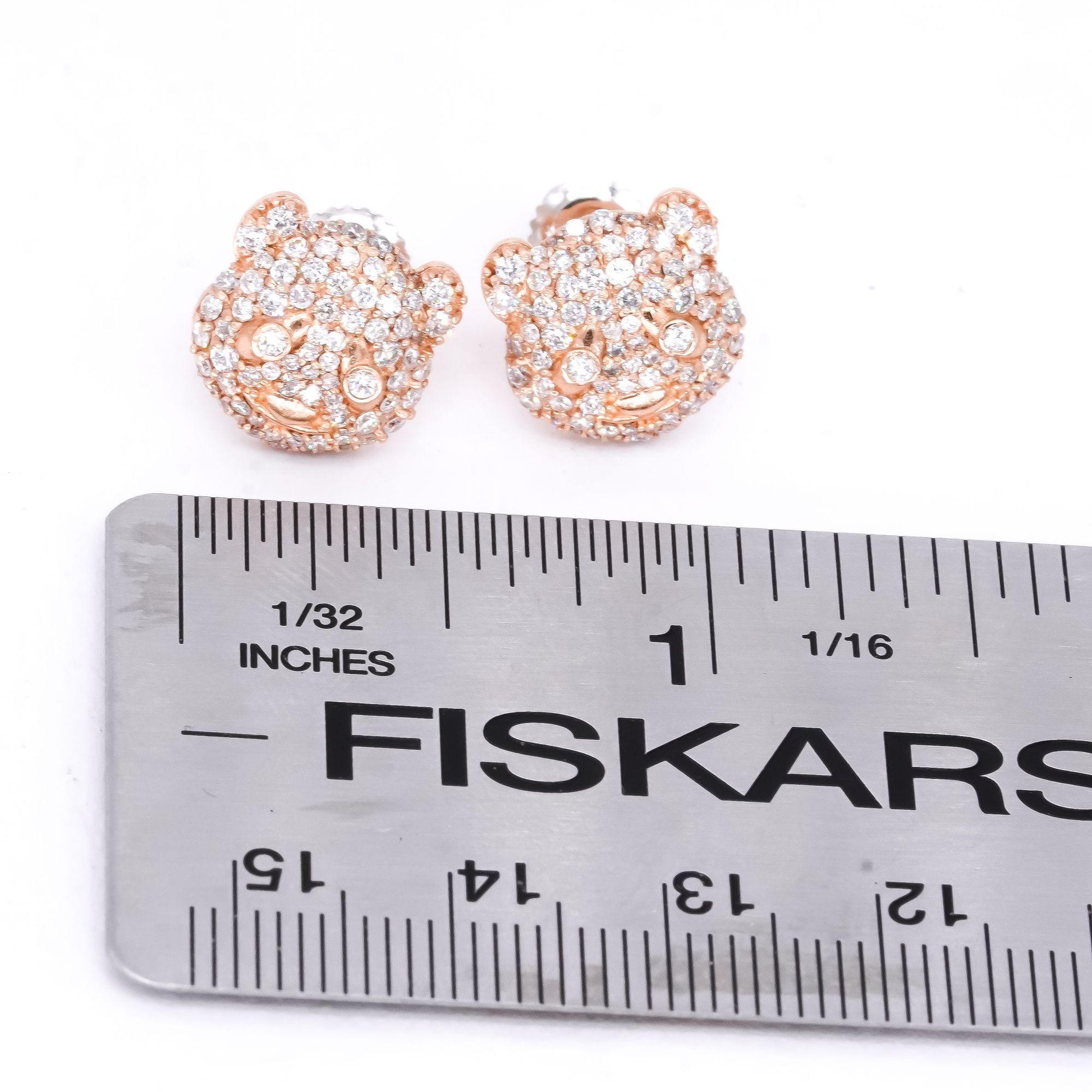 14K Rose Gold 1.33ct Diamond Teddy Bear Stud Earrings