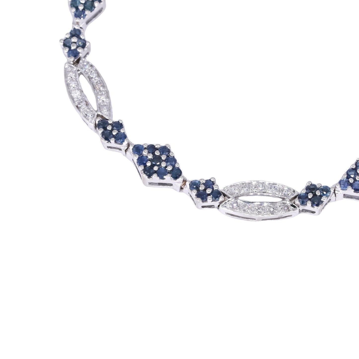 14k White Gold 2.50CT Diamond & Blue Sapphire Cluster Link Tennis Bracelet