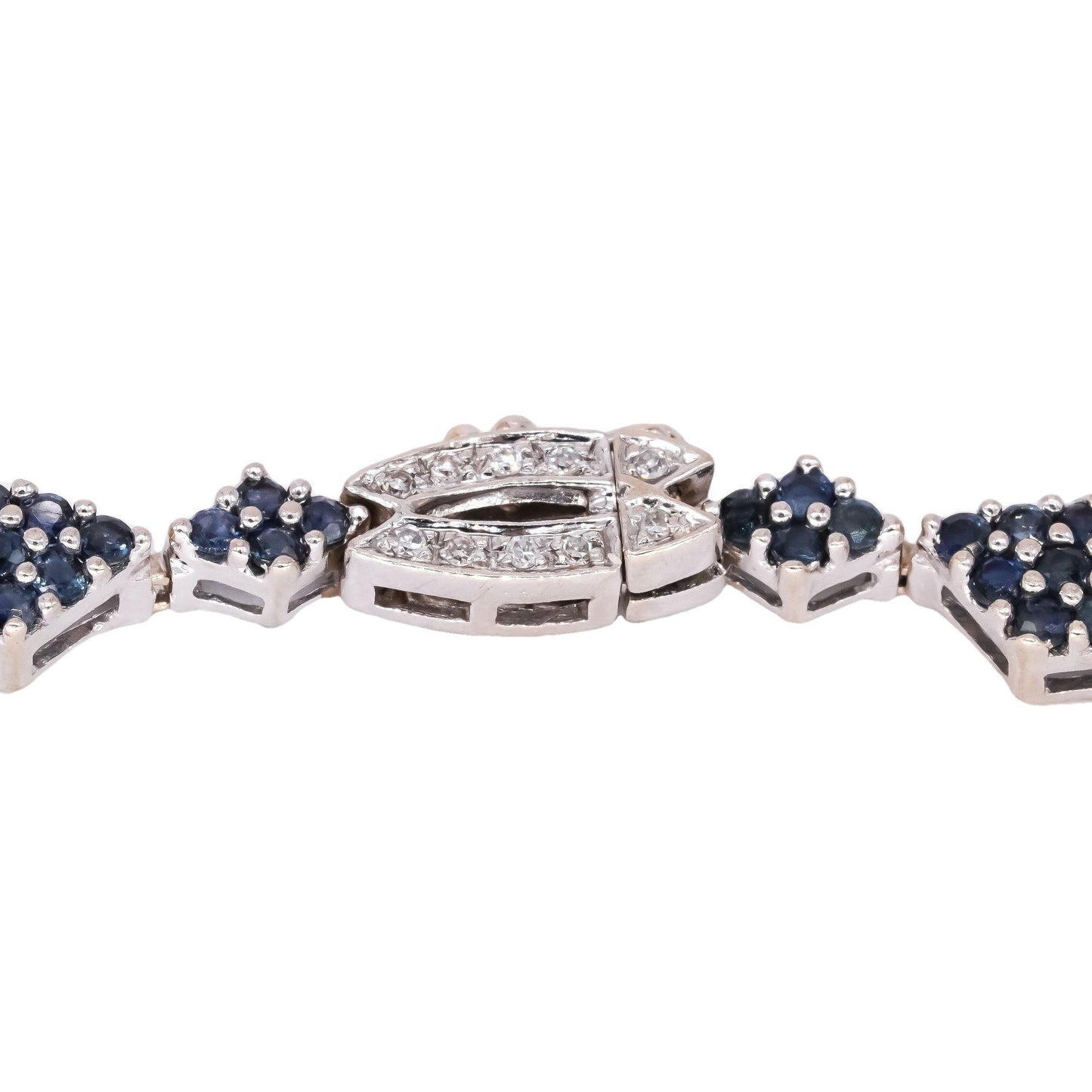 14k White Gold 2.50CT Diamond & Blue Sapphire Cluster Link Tennis Bracelet