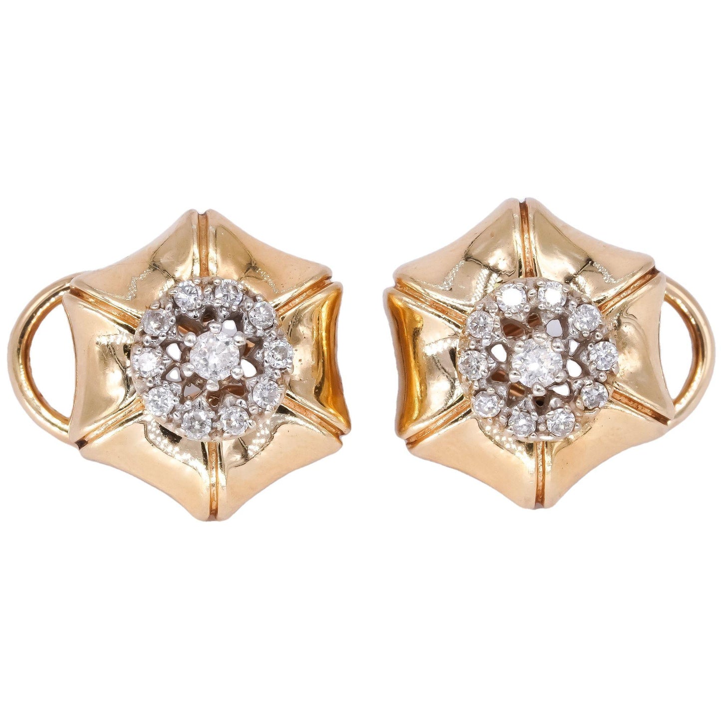 14k Yellow Gold 0.42CT VS Diamond Cluster Flower Clip-On Earrings