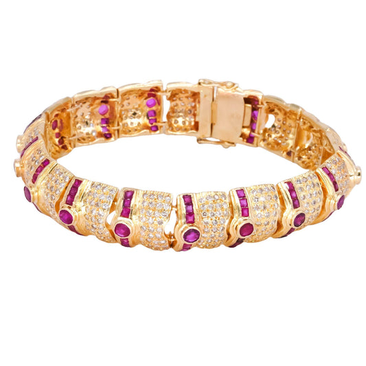 18k Yellow Gold 8.65CT Diamond & Ruby Wide Fancy Formal Bracelet