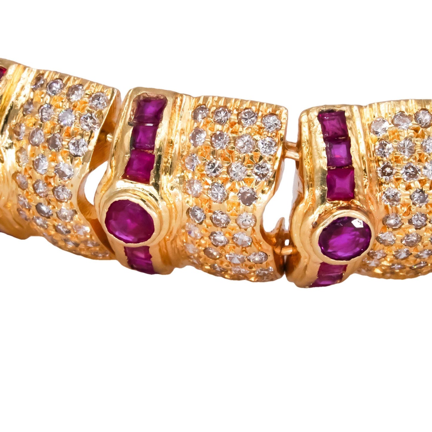 18k Yellow Gold 8.65CT Diamond & Ruby Wide Fancy Formal Bracelet