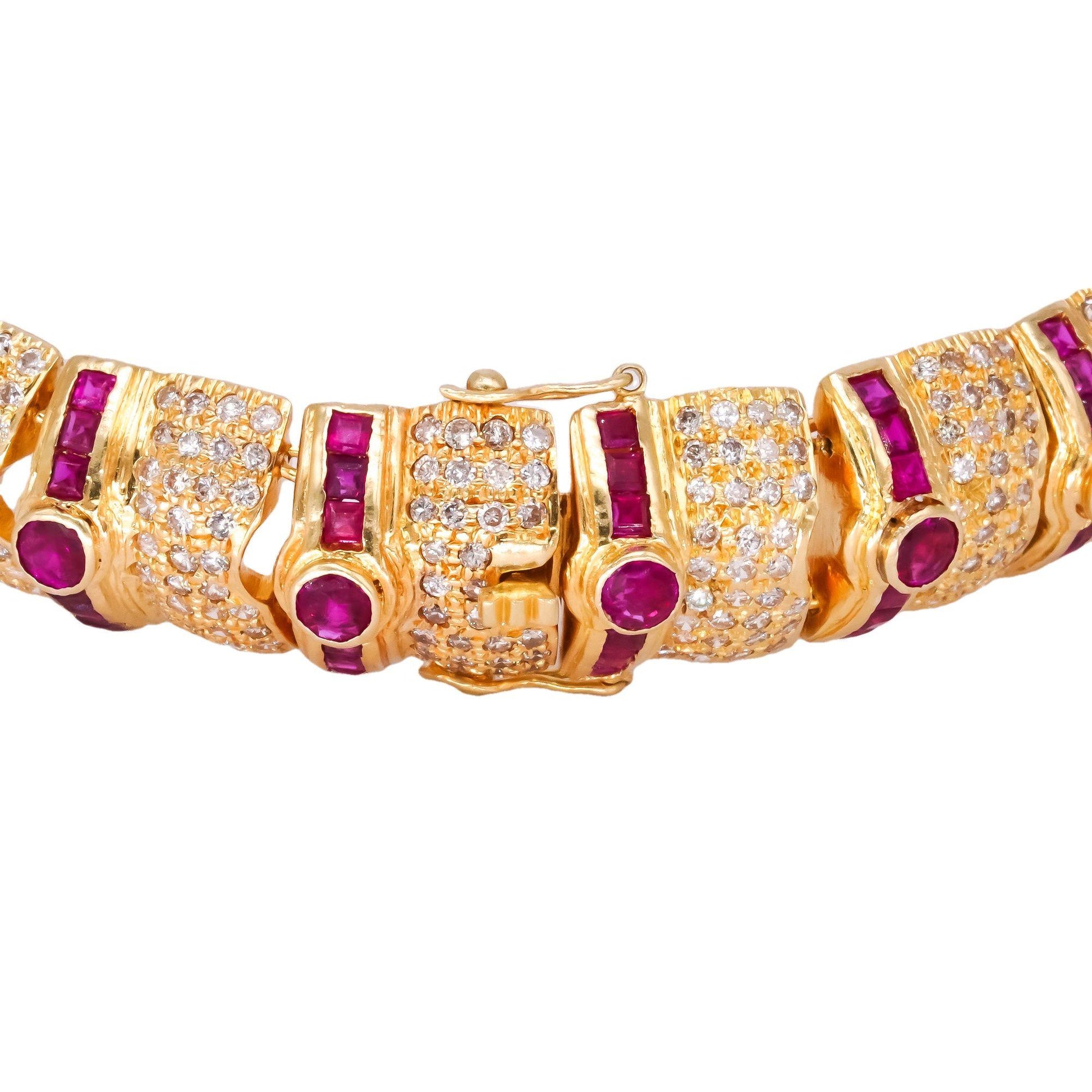 18k Yellow Gold 8.65CT Diamond & Ruby Wide Fancy Formal Bracelet