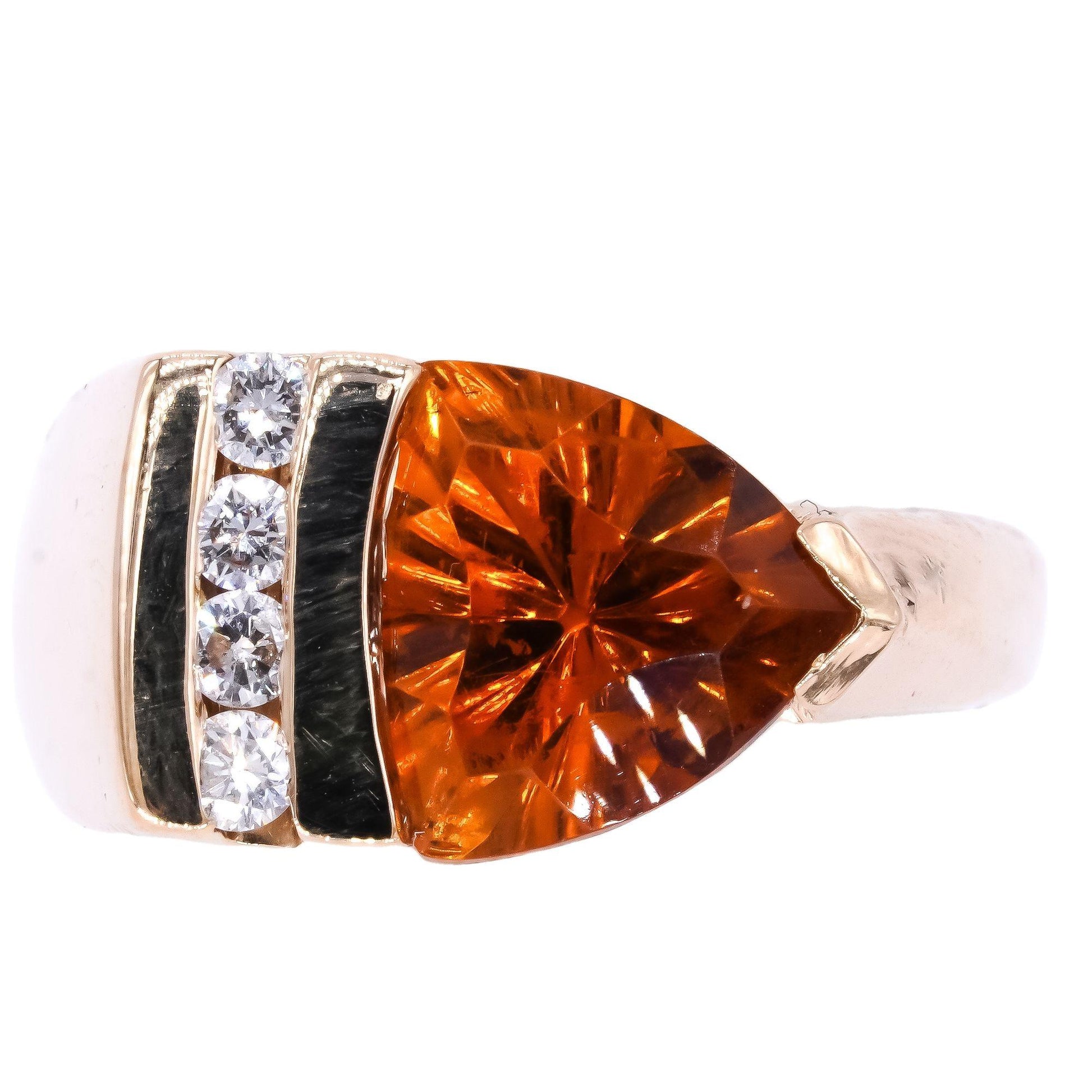 14k Yellow Gold 2.95ct Diamond + Trillion Cut Citrine Band Ring Size 7.25