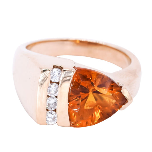 14k Yellow Gold 2.95ct Diamond + Trillion Cut Citrine Band Ring Size 7.25