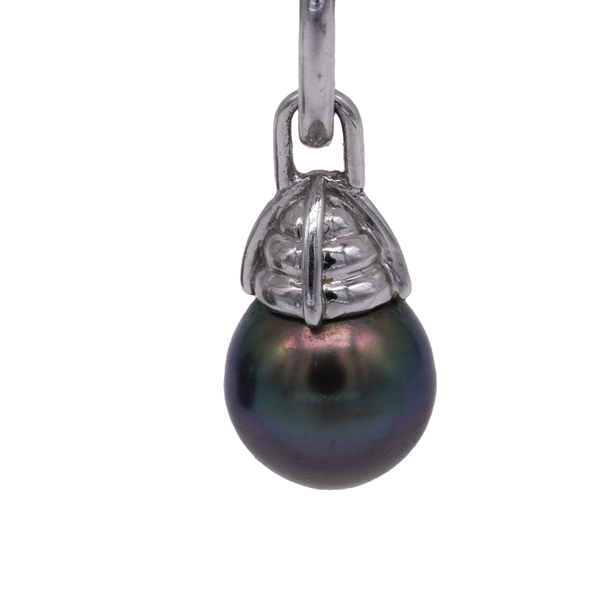 Mikimoto Designer 14k White Gold 9.5mm Black Pearl Dangle Earrings