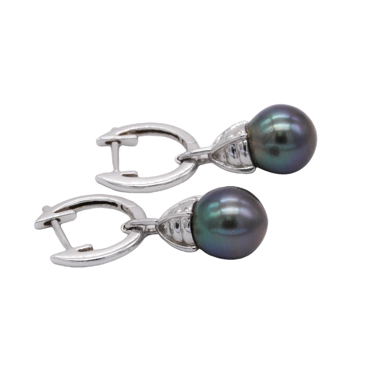 Mikimoto Designer 14k White Gold 9.5mm Black Pearl Dangle Earrings