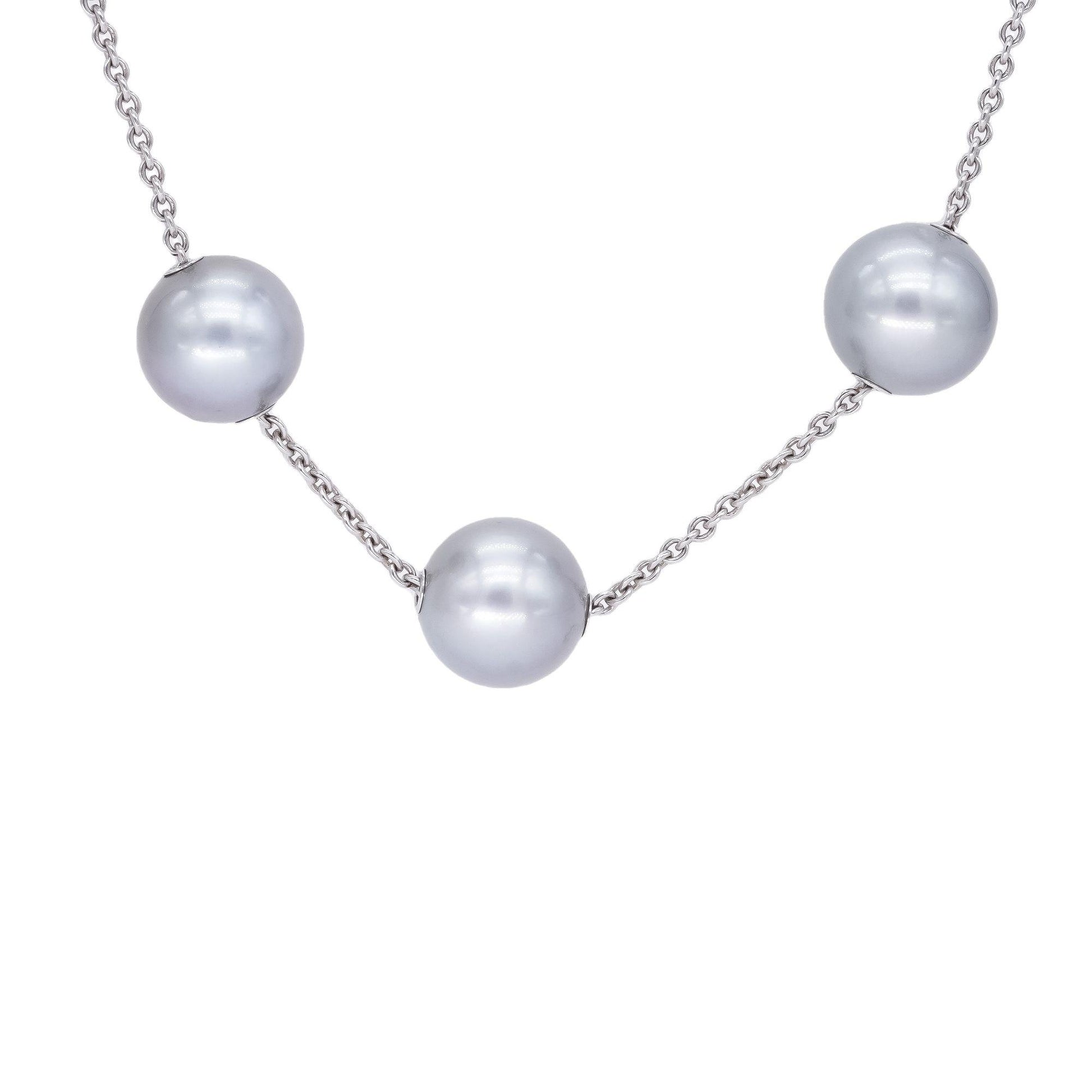 Mikimoto Designer 18k White Gold 0.25CT Diamond & Pearl Necklace