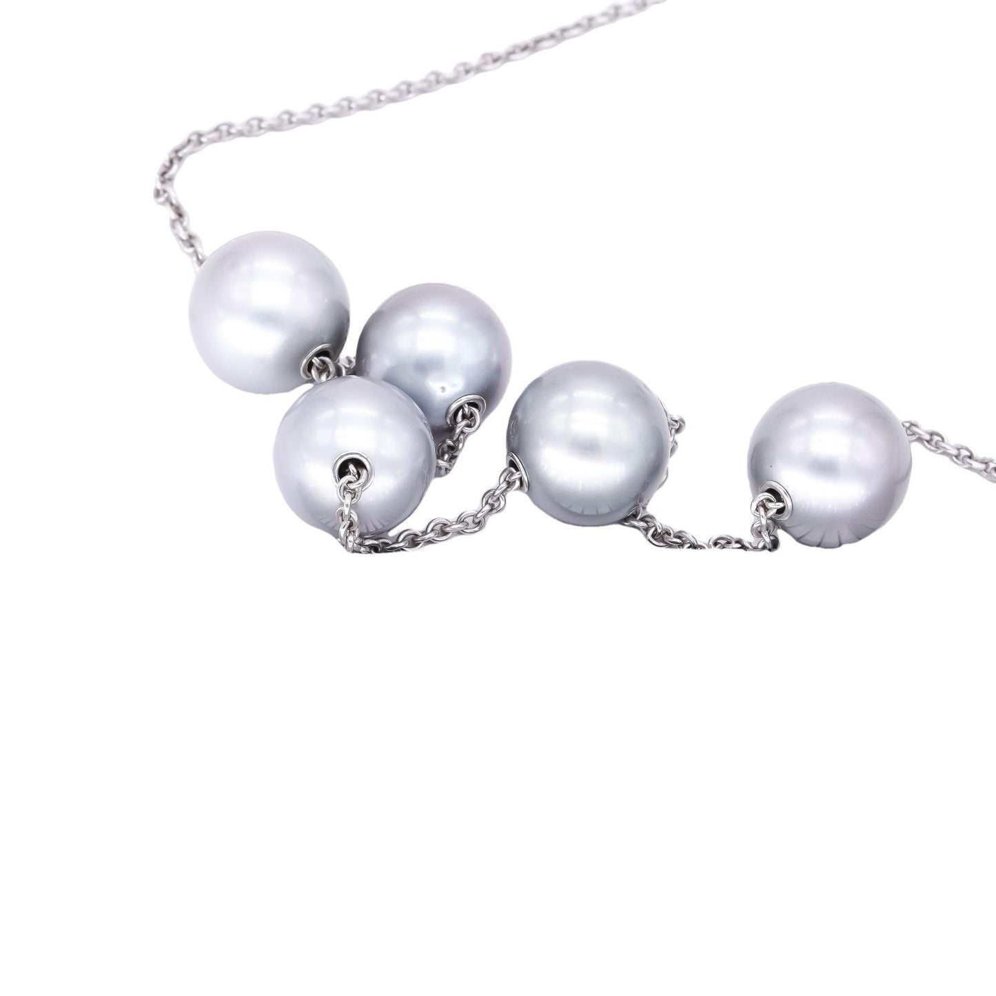 Mikimoto Designer 18k White Gold 0.25CT Diamond & Pearl Necklace