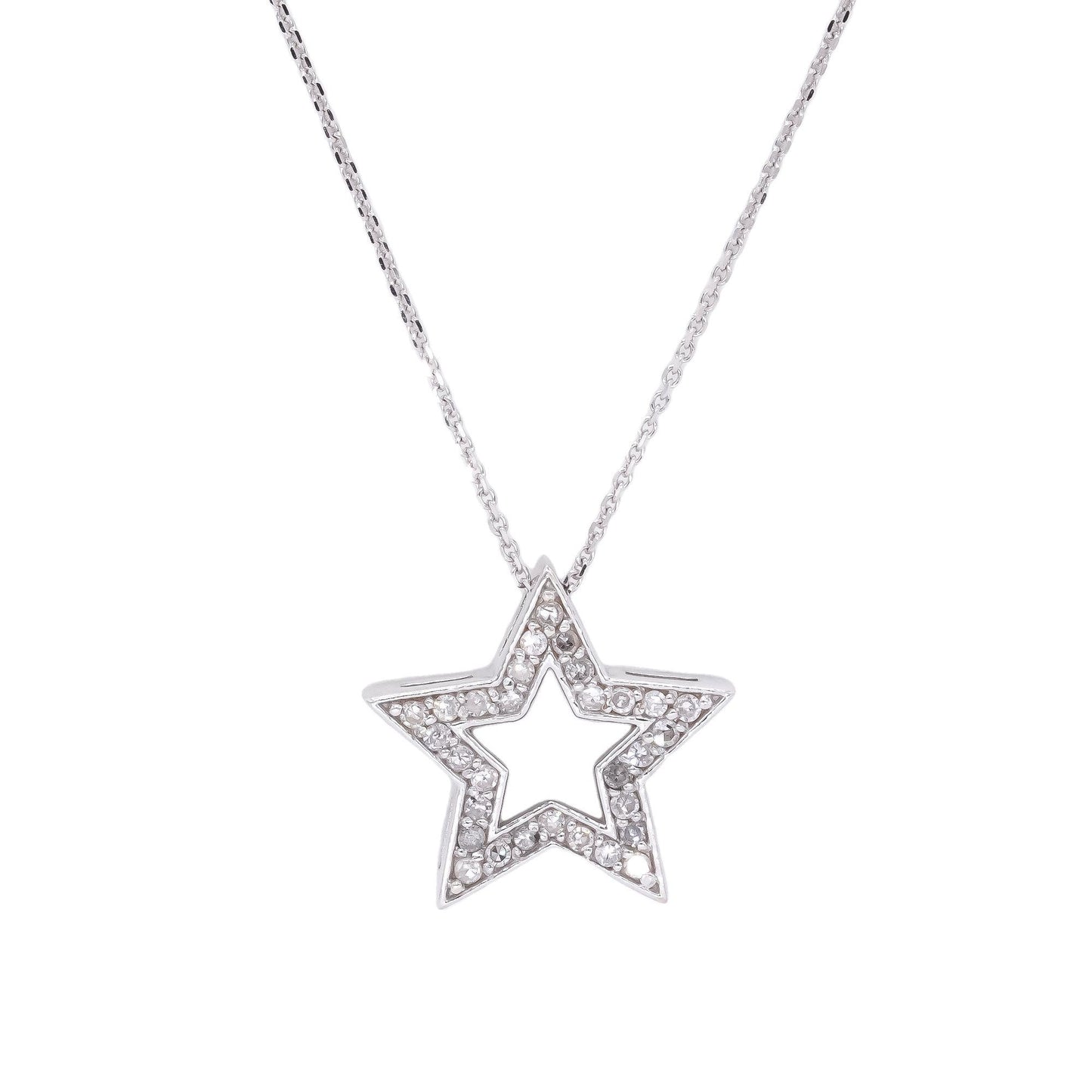 14k White Gold Jewelry 0.25CT Diamond Star Pendant Necklace