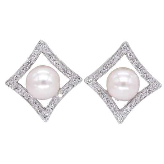 18k White Gold Jewelry 0.66CT VS Diamond & Pearl Halo Abstract Earrings