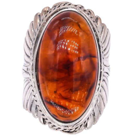 Sterling Silver Jewelry Amber Solitaire Leaf Ring size 7.5