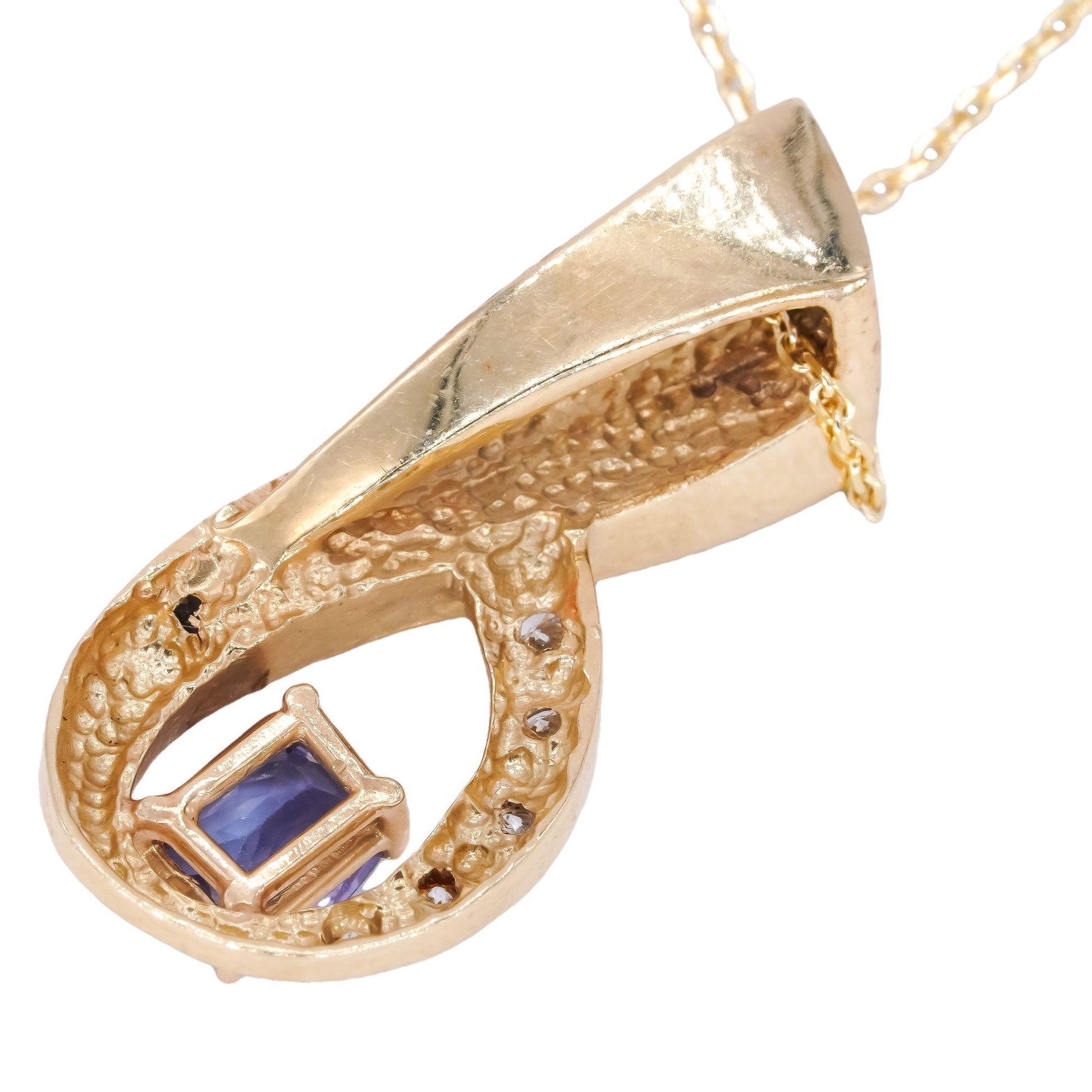 14k Yellow Gold 1.25CT VS Diamond Tanzanite Painted Enamel Opal Pendant Necklace