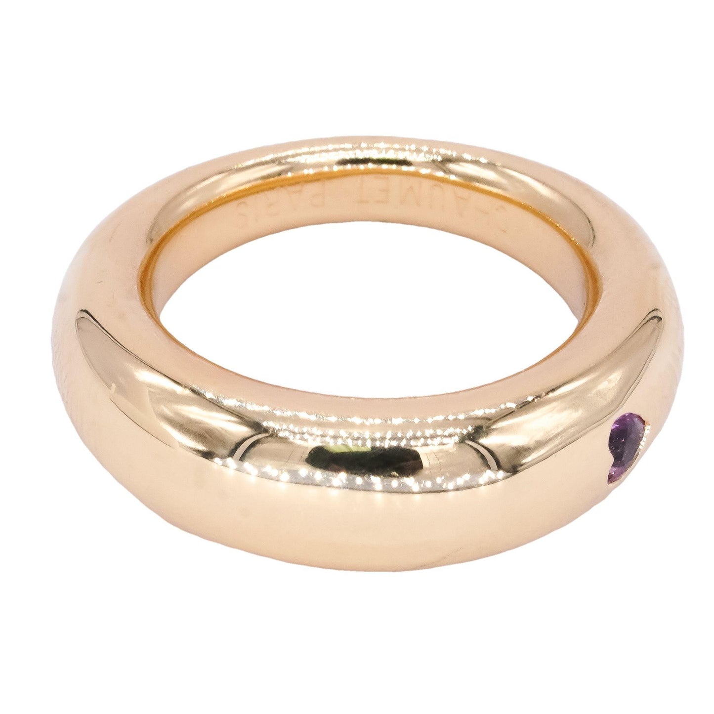 Chaumet Designer 18k Yellow Gold 0.05CT Pink Sapphire Band Ring Size 6 w/ Box