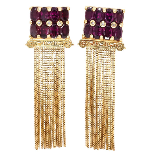 18k Yellow Gold 5.50CT Garnet & Diamond Drop Dangle Tassel Earrings