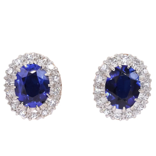 14k White & Yellow Gold Vintage 6.35CT VS Diamond & Synthetic Sapphire Earrings