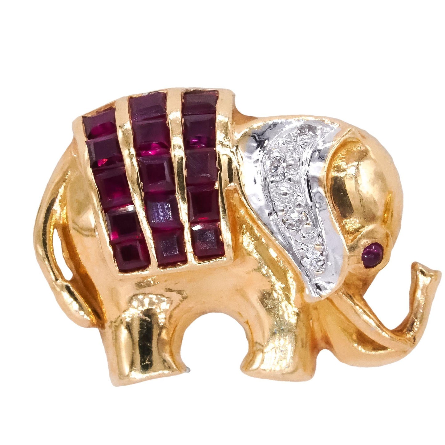 18k Yellow Gold Jewelry 0.39CT Diamond & Ruby Elephant Stud Earrings