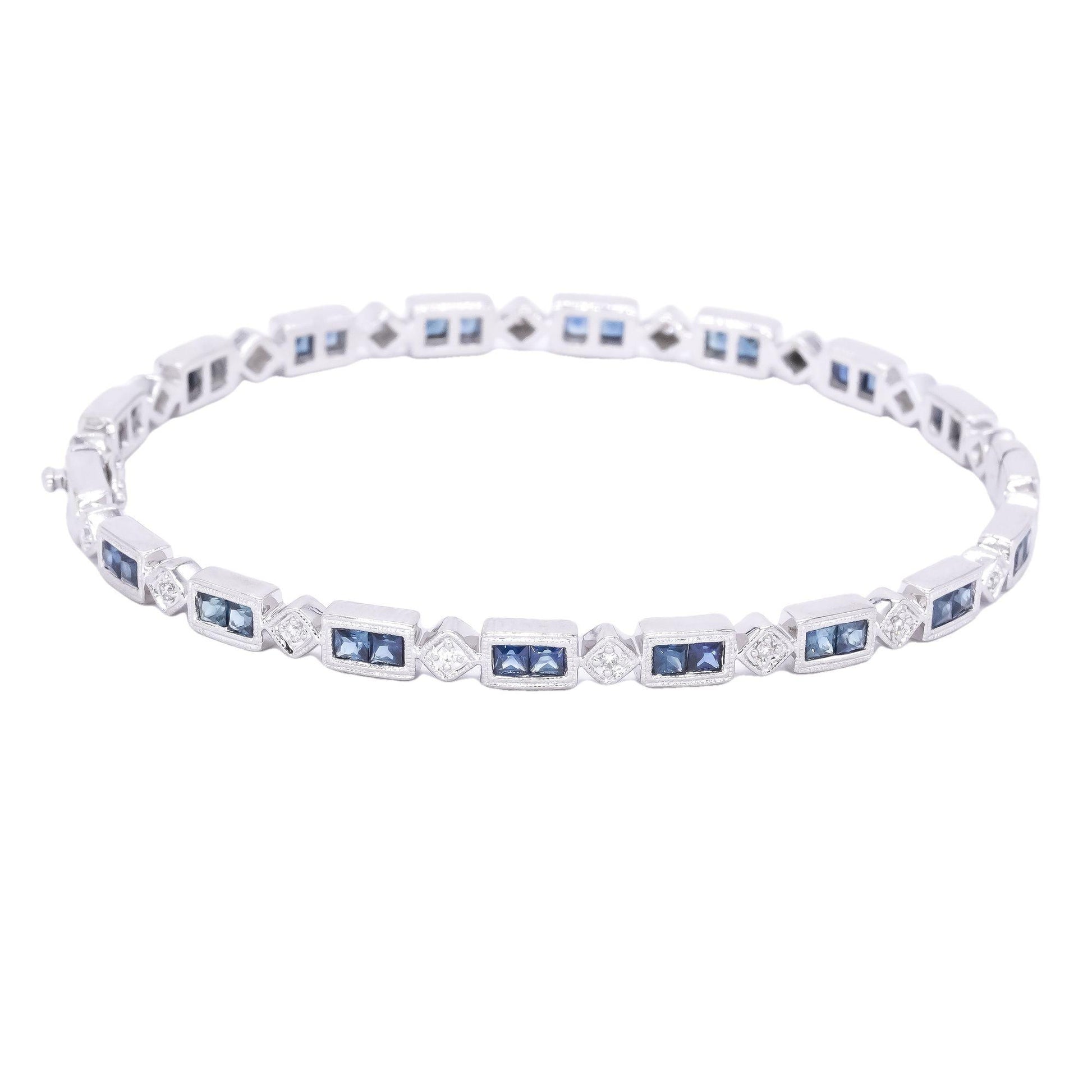 14k White Gold 1.80CT Diamond & Sapphire Milgrain Bangle Bracelet