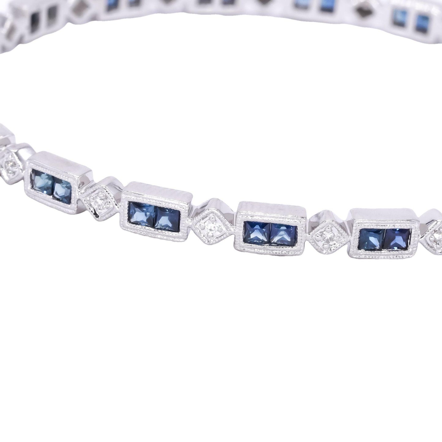 14k White Gold 1.80CT Diamond & Sapphire Milgrain Bangle Bracelet