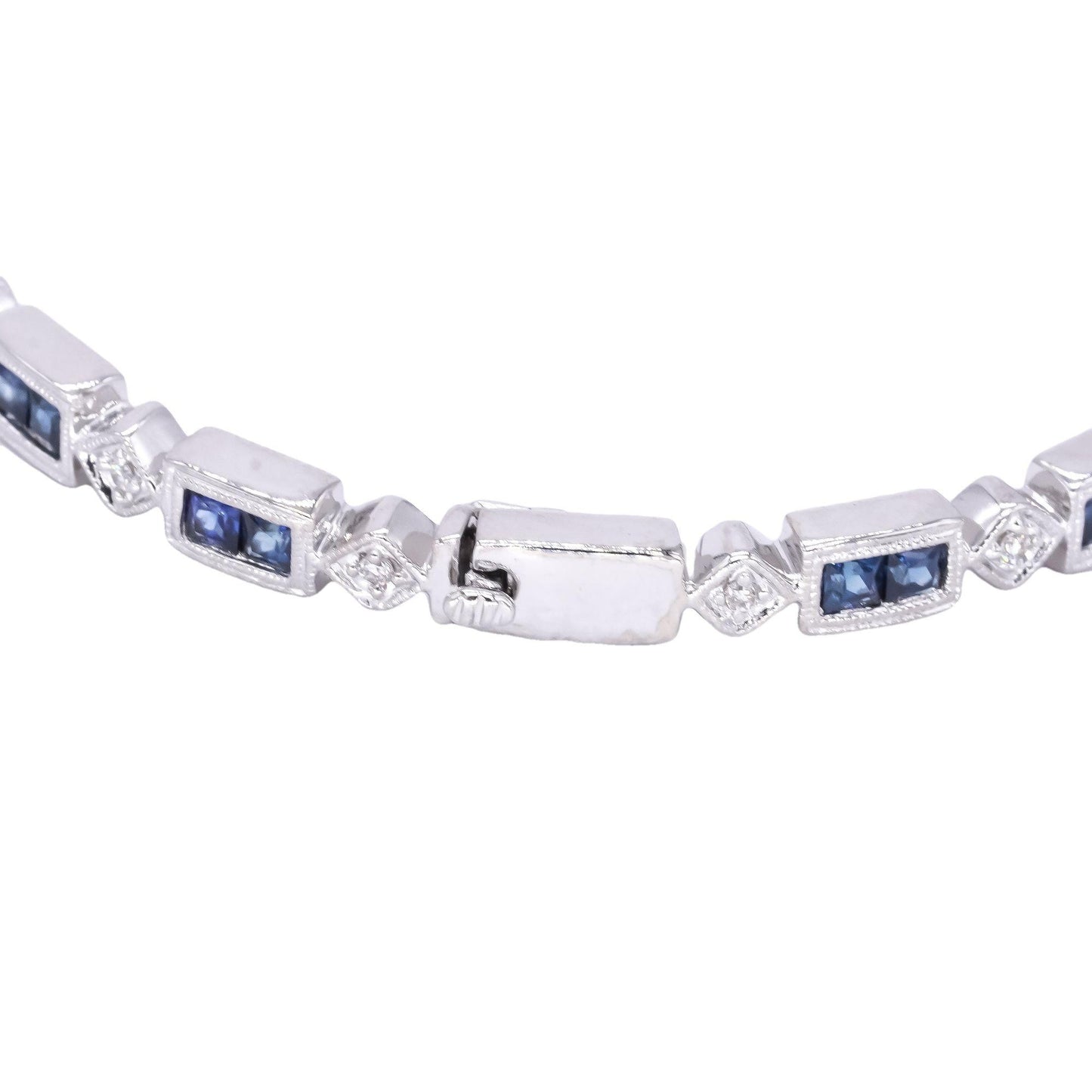 14k White Gold 1.80CT Diamond & Sapphire Milgrain Bangle Bracelet