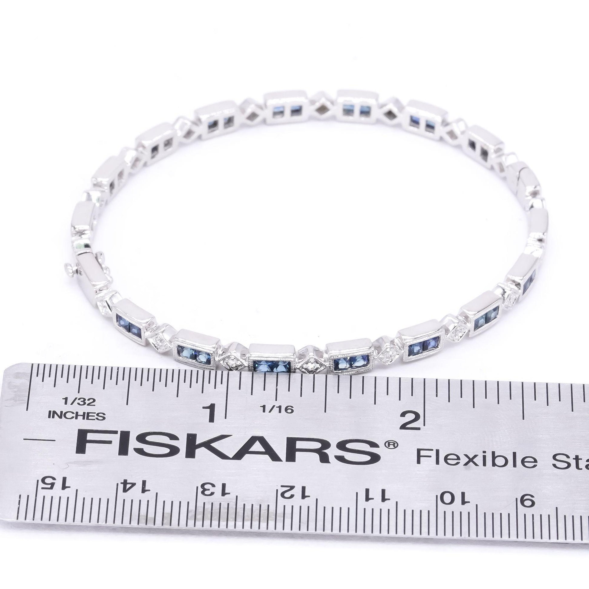 14k White Gold 1.80CT Diamond & Sapphire Milgrain Bangle Bracelet