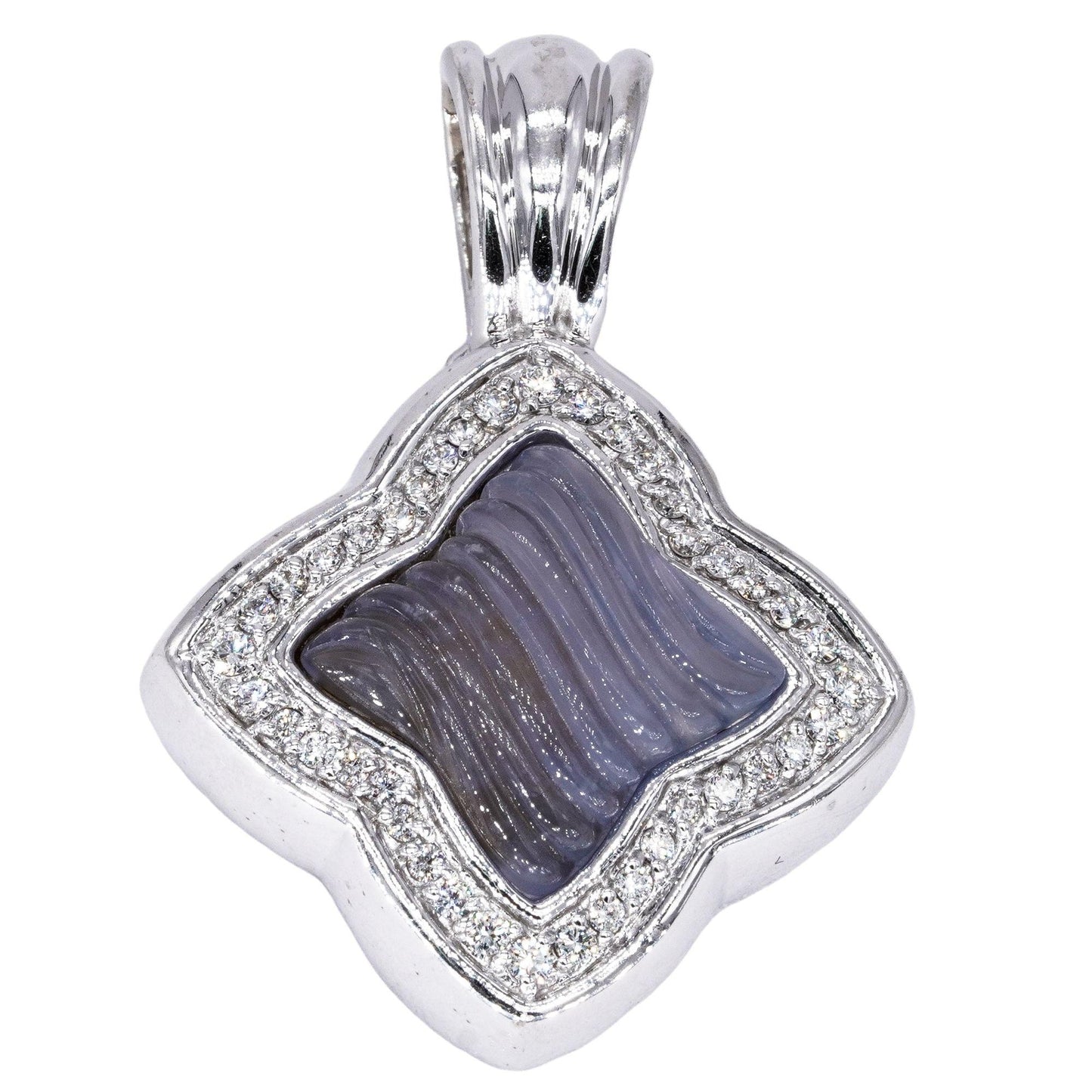 David Yurman 18k White Gold 0.50CT VS Diamond & Chalcedony Pendant Necklace