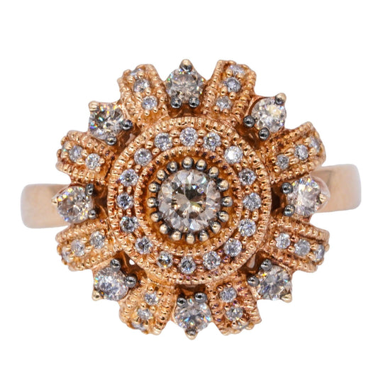 14k Yellow Gold 0.75CT VS Diamond Cluster Sunburst Cocktail Halo Ring size 8.25