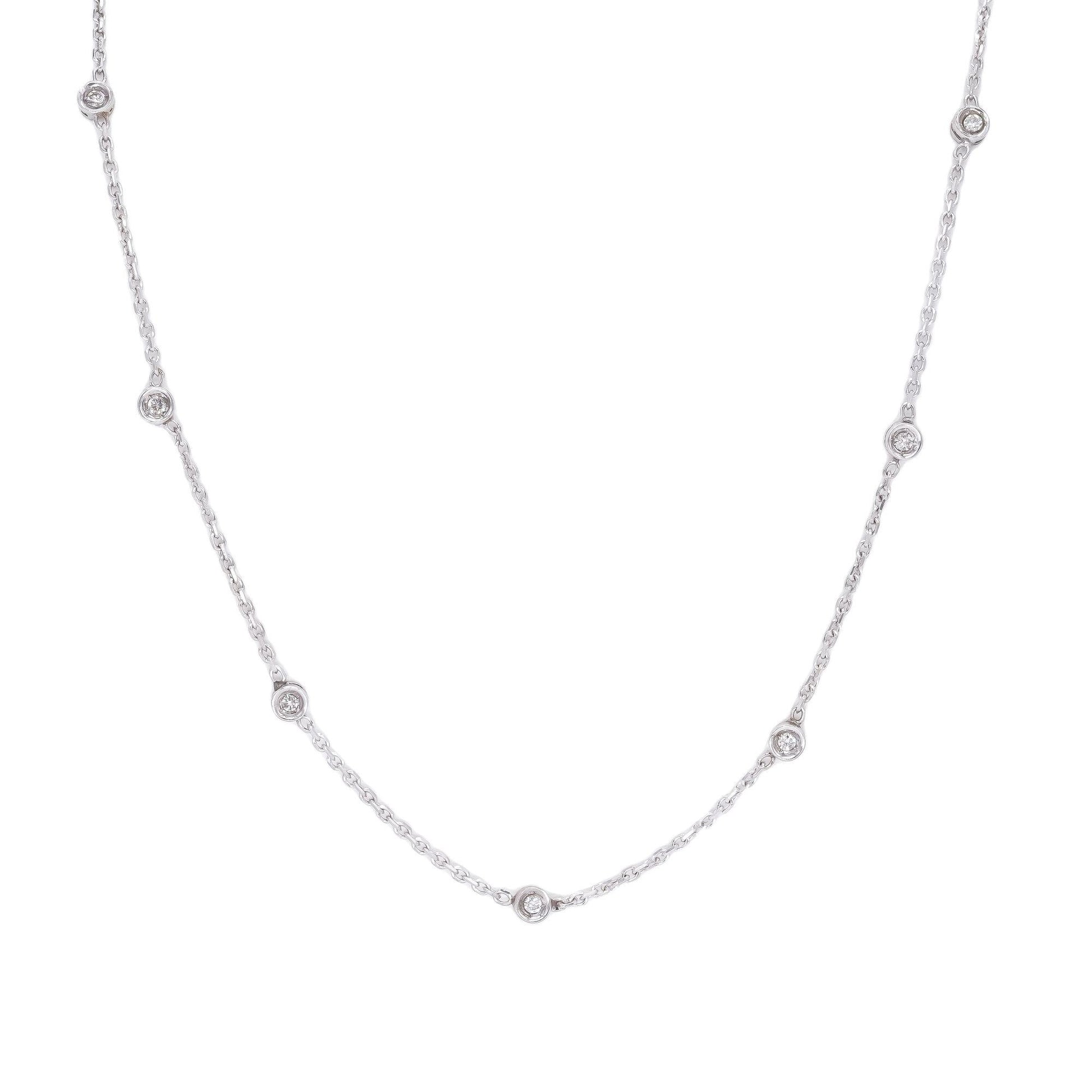 14k White Gold Jewelry 0.33CT Diamond By The Yard Chain Necklace