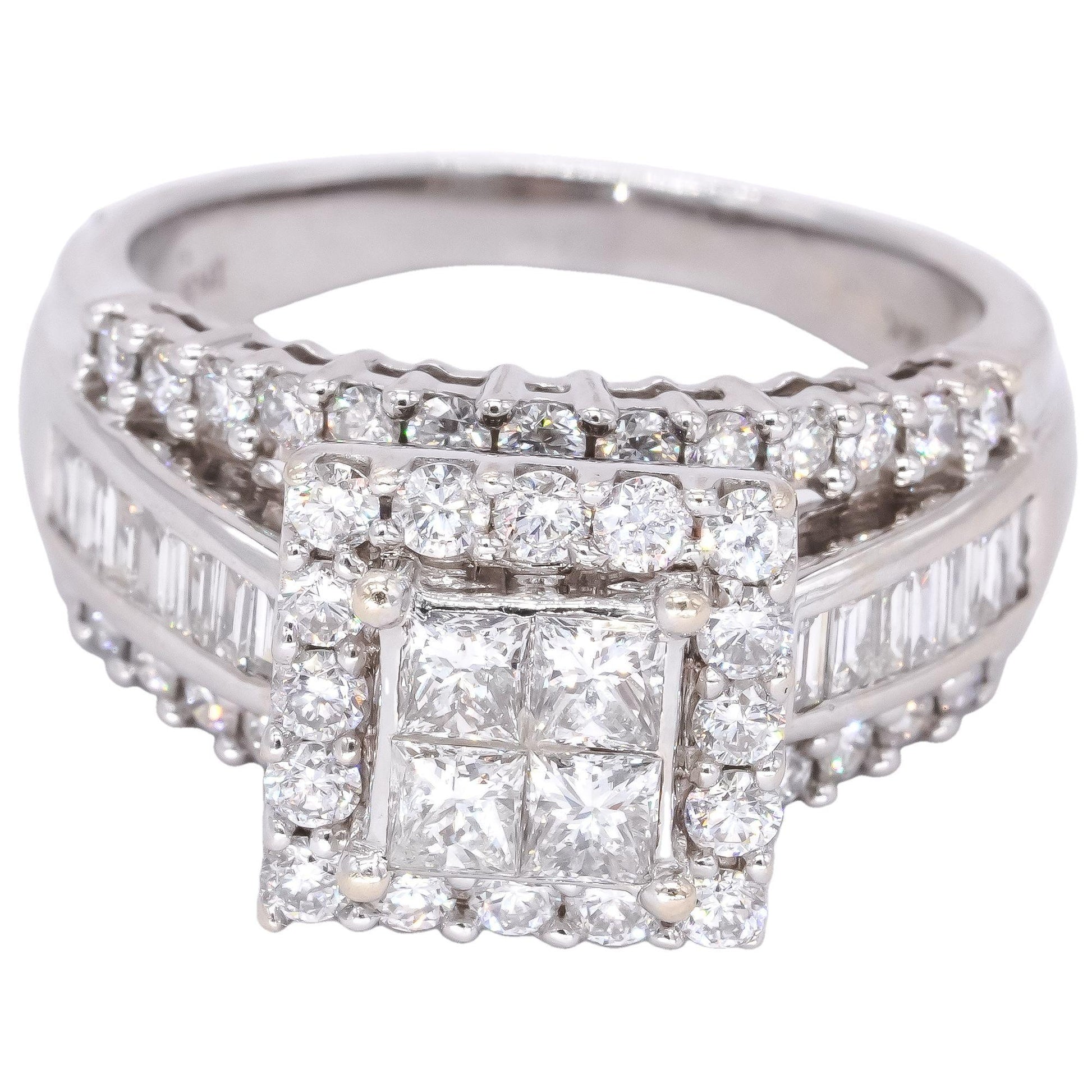 14k White Gold Jewelry 2.50CT Diamond Halo Cathedral Ring size 8.5