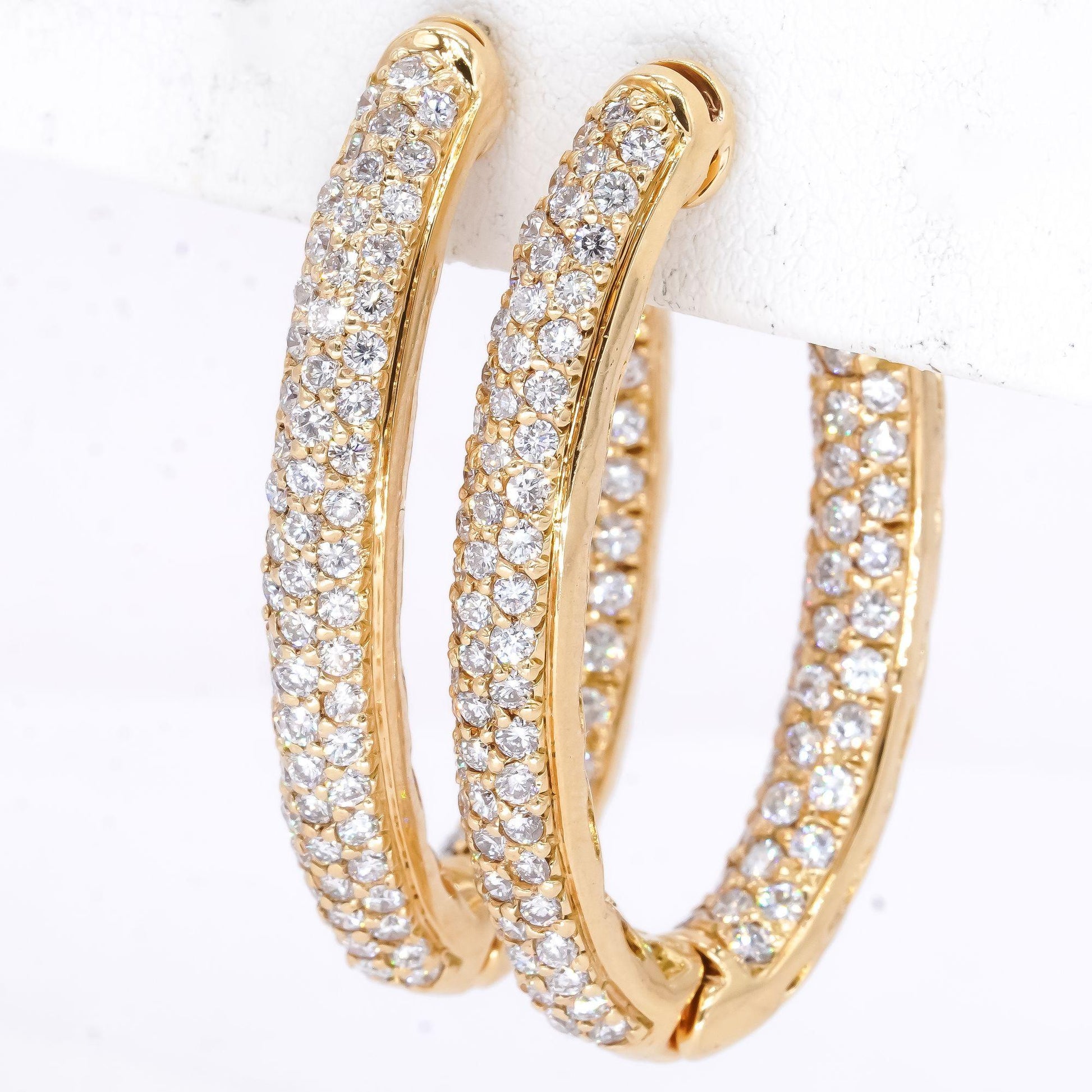 18k Yellow Gold 4.50CT VS Diamond Pave In & Out Long Hoop Earrings