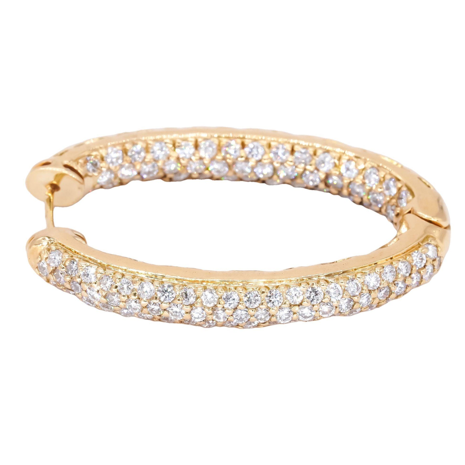 18k Yellow Gold 4.50CT VS Diamond Pave In & Out Long Hoop Earrings