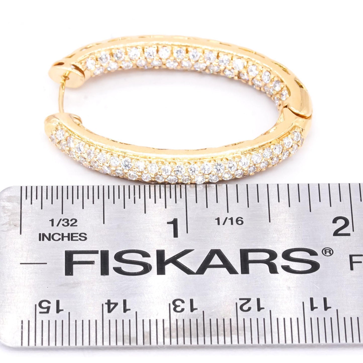 18k Yellow Gold 4.50CT VS Diamond Pave In & Out Long Hoop Earrings