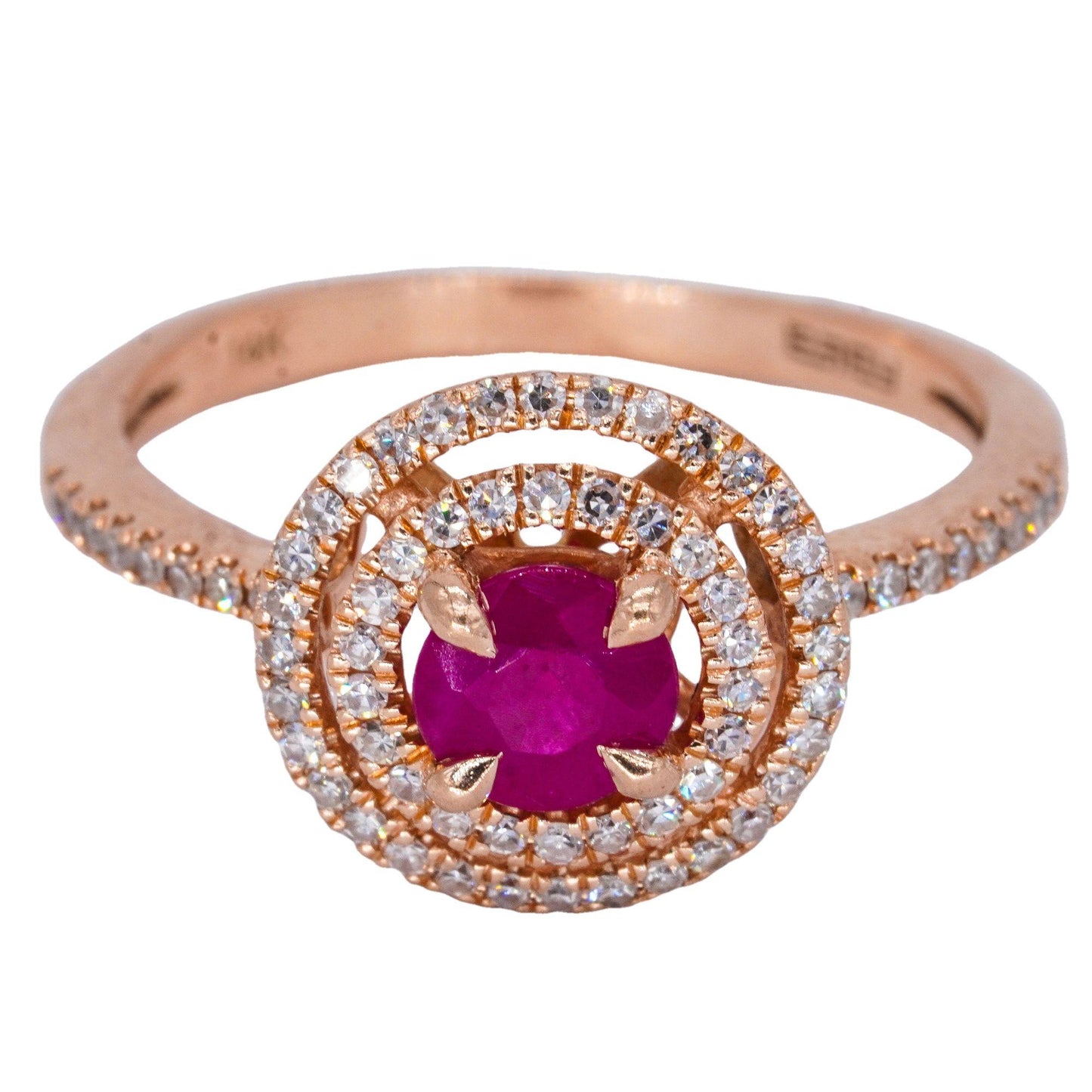 Effy Designer 14k Rose Gold 0.77CT VS Diamond & Ruby Swirl Halo Ring size 7