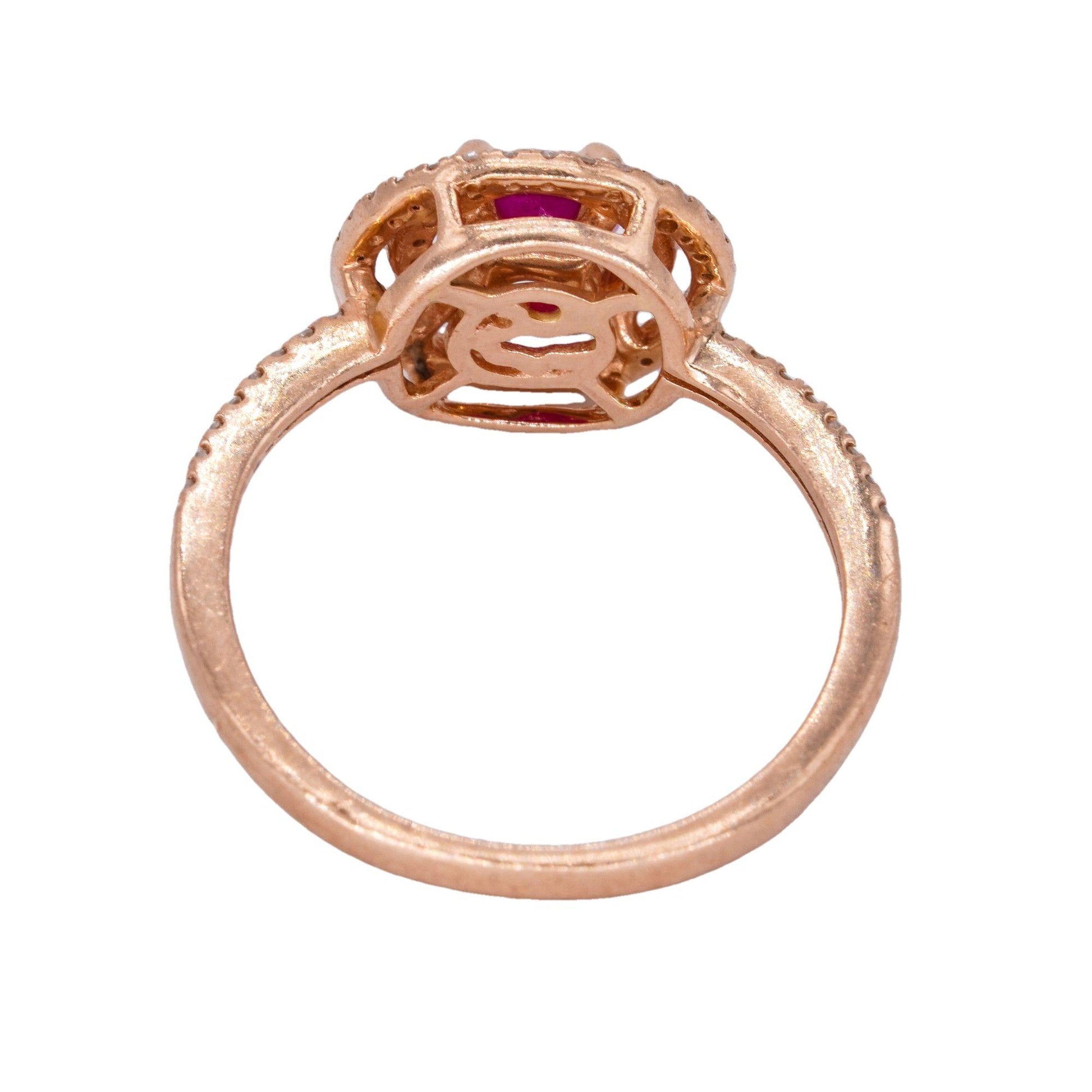 Effy Designer 14k Rose Gold 0.77CT VS Diamond & Ruby Swirl Halo Ring size 7