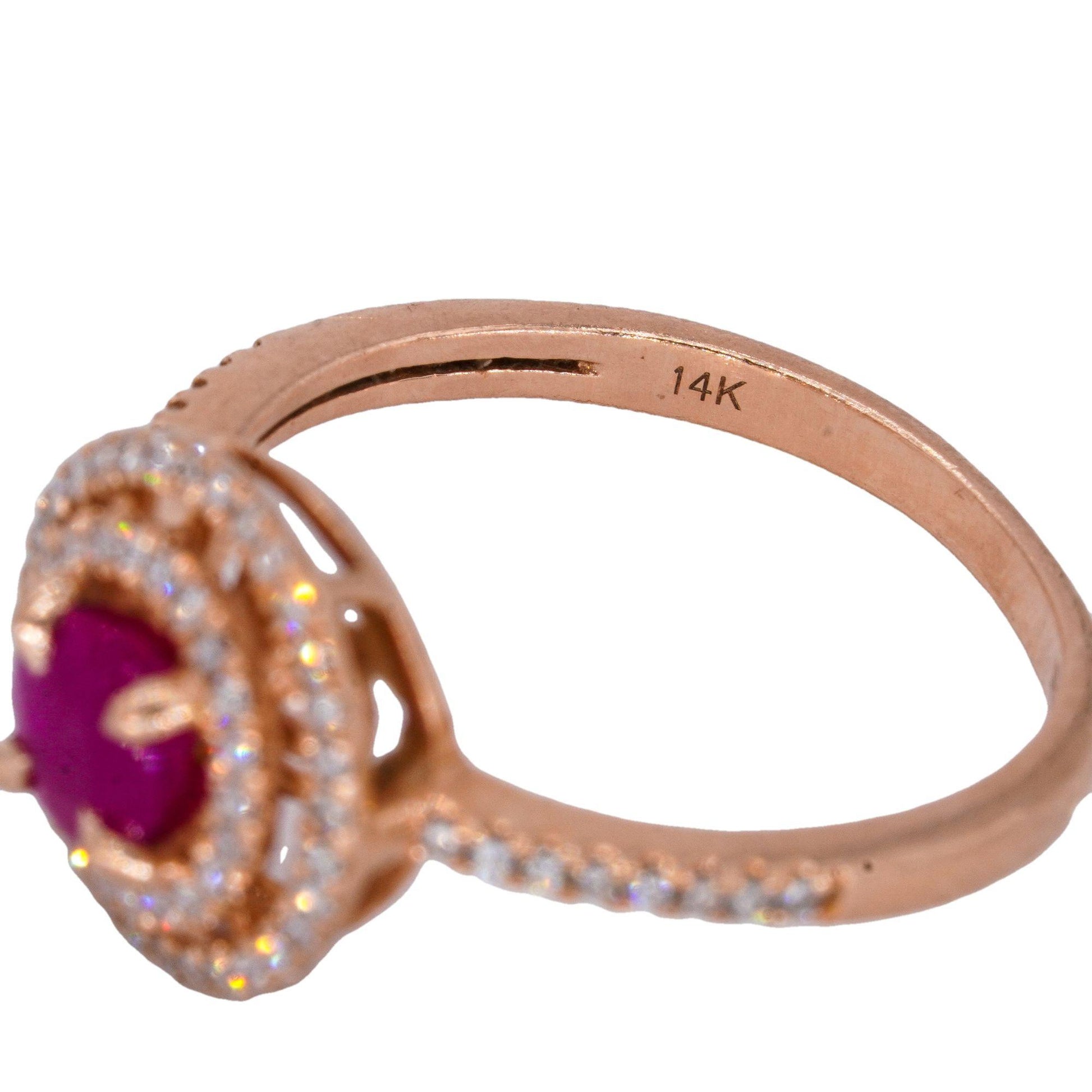 Effy Designer 14k Rose Gold 0.77CT VS Diamond & Ruby Swirl Halo Ring size 7